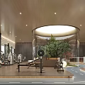Modern Gym Interior With Fitness Equipment And Greenery
