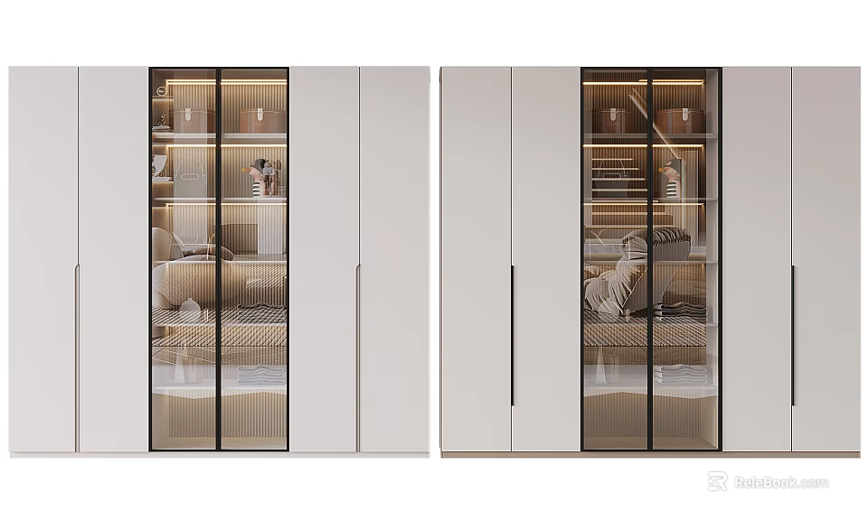 Elegant Modern White Wardrobe Interior Design With Glass Doors And Storage Shelves 3d model 