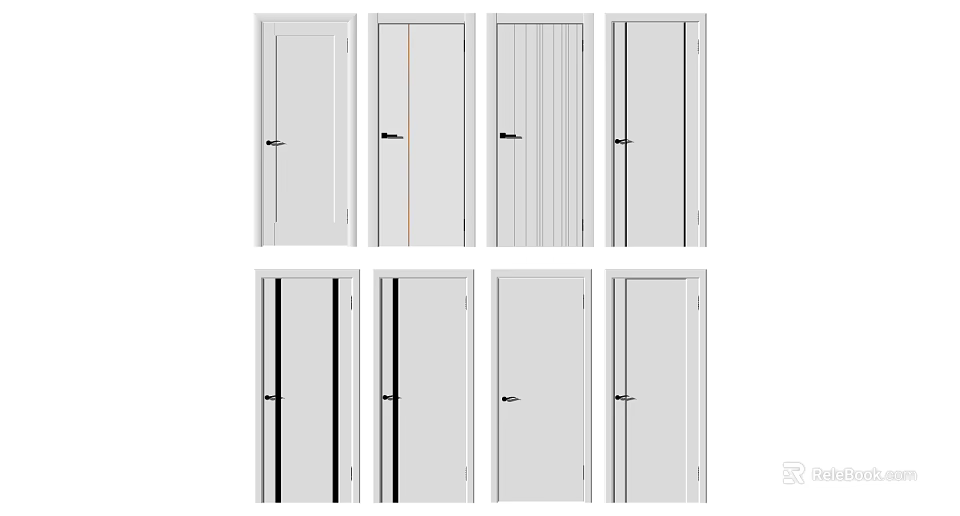 Hinged Interior Doors Featuring Various Panel Designs And Different Styles For Home Decor 3d model