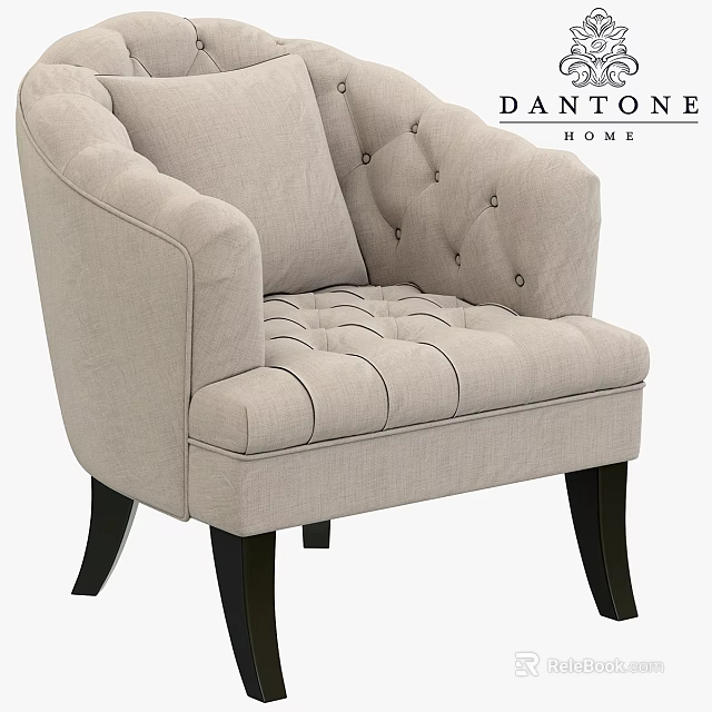 Beige Tufted Accent Chair With Button Details Armrests And Black Wooden Legs 3d model 