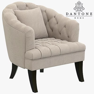 Beige Tufted Accent Chair With Button Details Armrests And Black Wooden Legs 3d model
