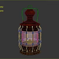 Vintage Wooden Candle Lamp with Metal Cage Frame Glass Panels and Top Handle