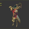 Fantasy Style Man In Blue And Gold Outfit With Feathered Hat Holding Weapon