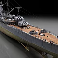 Historical Battleship With Large Turrets Wooden Deck And Metal Hull Structure