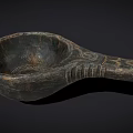 Antique Wooden Tableware Set With Carved Spoon And Intricate Decorative Patterns