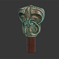 Traditional Wooden Carved Weapon With Decorative Head Intricate Patterns And Handle