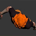 3D Rendered Game Character With Orange Hair Dark Shirt And Orange Pants