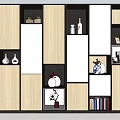 Modern Bookshelf with Wooden Shelves Displaying Books Decorative Vases Photo Frames and Ornaments