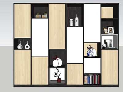 Modern Bookshelf with Wooden Shelves Displaying Books Decorative Vases Photo Frames and Ornaments 3d model