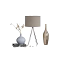 Stylish Decorative Ornament Set with Table Lamp Vases Dried Flowers and Book for Home Interior