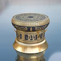 Intricately Carved Sculpted Decorative Box With Gold Blue Patterns And Handles
