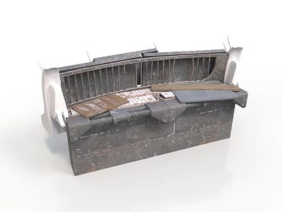 Industrial Metal Grille Structure With Gray Frame Wooden Panels And Support Elements 3d model