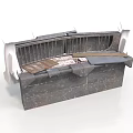 Industrial Metal Grille Structure With Gray Frame Wooden Panels And Support Elements