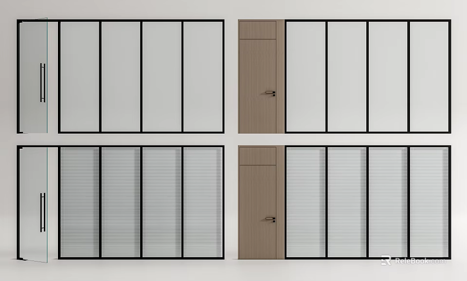 Modern Door Designs With Frosted Clear Glass And Wooden Panel Frames 3d model 