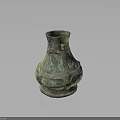 Ancient Bronze Vessel Featuring Ornate Patterns Sturdy Base and Green Patina 3d model