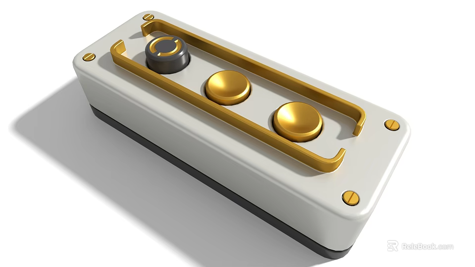 Hardware Tool Control Panel With White Base Gold Buttons And Black Knob 3d model 