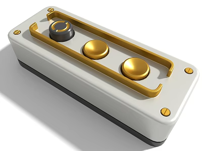 Hardware Tool Control Panel With White Base Gold Buttons And Black Knob 3d model
