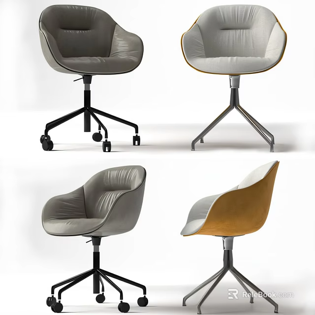 Modern Office Chairs With Gray White Leather Upholstery Wheels And Metal Base 3d model 