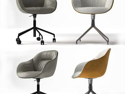 Modern Office Chairs With Gray White Leather Upholstery Wheels And Metal Base 3d model
