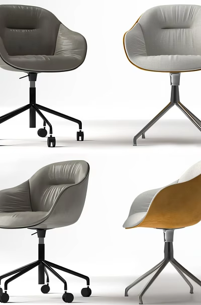Modern Office Chairs With Gray White Leather Upholstery Wheels And Metal Base 3d model