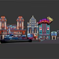 Colorful Cartoon City Scene With Buildings Cars And Playful Elements
