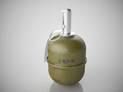 Green Military Grenade With Silver Fuse Pull Ring And Number X16781 3d model