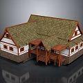 Traditional House Exterior With Green Roof White Walls And Wooden Porch Steps