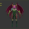 Fantasy Game Movie Character With Pink Wings Purple Body Horns And Green Accents