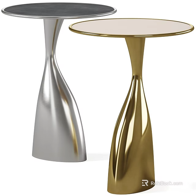Silver And Gold Metallic Side Tables With Shiny Streamlined Curved Bases 3d model 