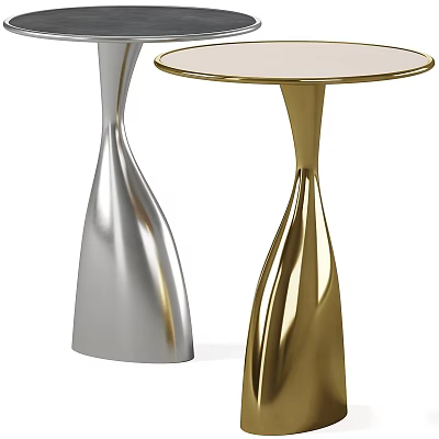 Silver And Gold Metallic Side Tables With Shiny Streamlined Curved Bases 3d model