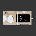 White Toy Kitchen Appliances With Stove Oven Small Pots And Decorative Backboard