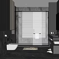Modern Bathroom Interior Design With Dark Cabinets Shower Area Double Sinks And Window Blinds 3d model