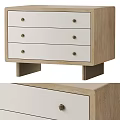 Modern Bedside Table With Three White Drawers Light Wood Frame And Brass Knobs Sleek Design 3d model