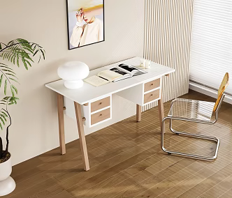 Modern Desk Chair Cream Desk 3d model