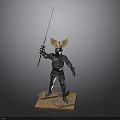 Man in Detailed Armor with Winged Helmet Holding Long Sword on Base Figurine