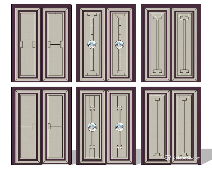 Various Sliding Doors With Stylish Panel Designs For Home Interior Spaces 3d model