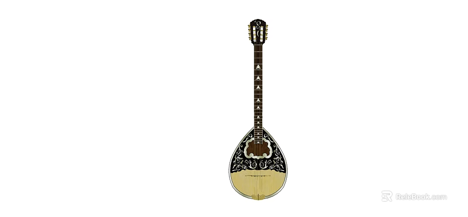 Traditional String Musical Instrument With Intricate Carvings And Hand Painted Patterns 3d model 