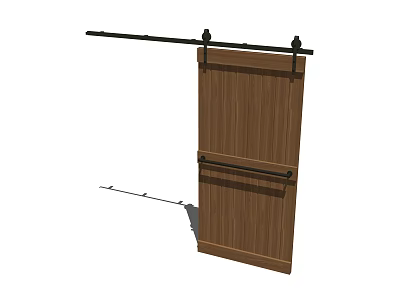 Wooden Barn Door With Sliding Track And Black Hardware Minimalist Design 3d model