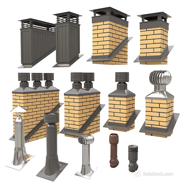 Different Design Styles of Air Conditioner Vents With Metal and Brick 3d model 