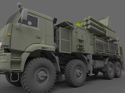Advanced Military Weapon System Mounted On Multi Wheel Military Truck With Missile Launch Tubes 3d model