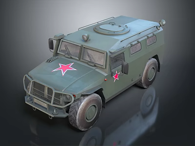 Military Green Armored Vehicle With Red Star Emblems And Off Road Wheels Design 3d model