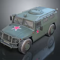 Military Green Armored Vehicle With Red Star Emblems And Off Road Wheels Design