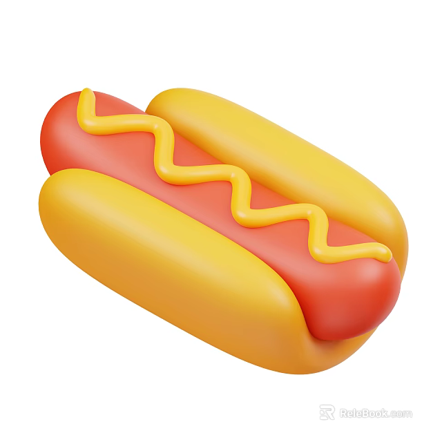 Hot Dog With Yellow Bun Red Sausage And Wavy Yellow Mustard 3d model 