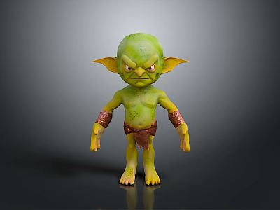 Small Green Skin Game Movie Character With Pointed Ears Red Eyes And Brown Clothing 3d model