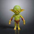 Small Green Skin Game Movie Character With Pointed Ears Red Eyes And Brown Clothing