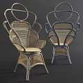 Unique Single Chair With Woven Rattan Gold And Blue Curved Frame Design