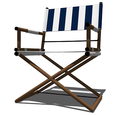 Foldable Wooden Armchair With Blue And White Striped Design 3d model