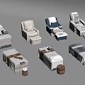 Various SPA Treatment Massage Beds And Chairs With Towels Stools And Baskets