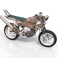 Rusted Vintage Motorcycle With Green Seat Silver Exhaust Black Tires And Metallic Body