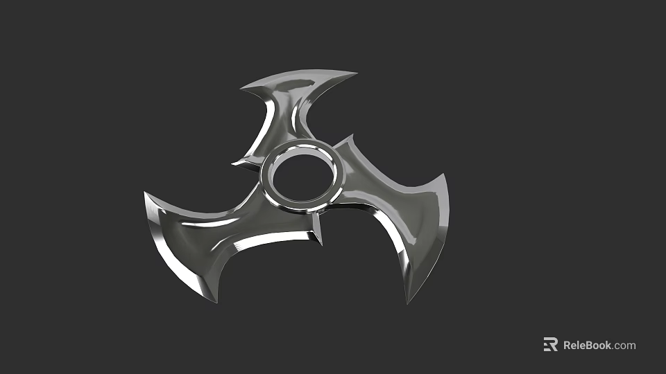 Metallic Silver Shuriken Weapon With Three Sharp Blades And Circular Center Hole 3d model 